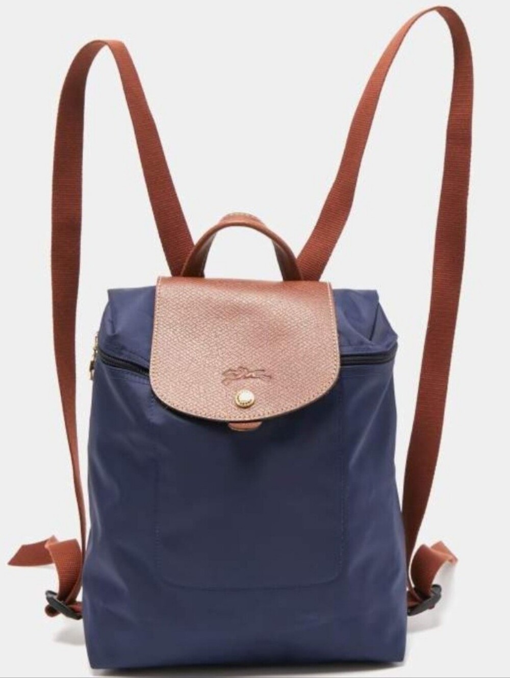 Longchamp Brown & Navy Nylon Backpack with Leather Flap - Picture 4 of 8
